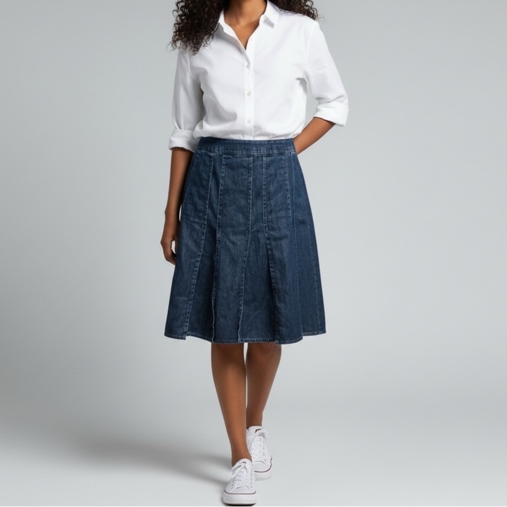 LIZ CLAIBORNE Dark Denim Zip Side Pleated Skirt |Size 10P